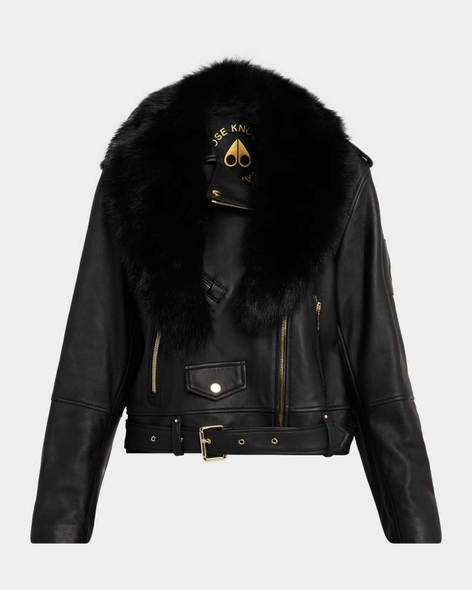 Sloan Leather Biker Jacket with Shearling Collar